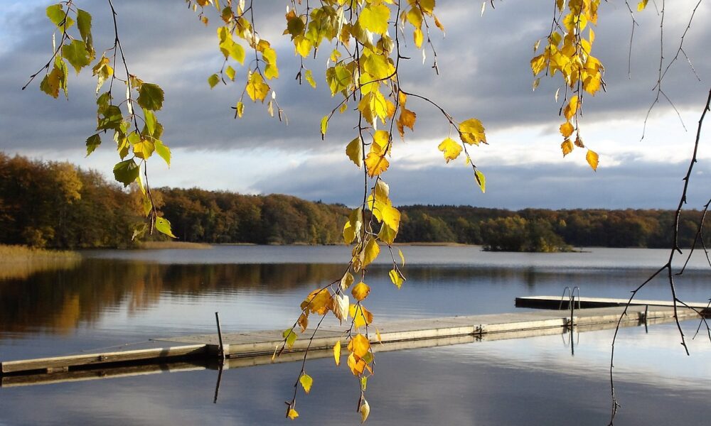 sweden, bathing jetty, autumnal