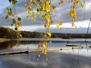 sweden, bathing jetty, autumnal